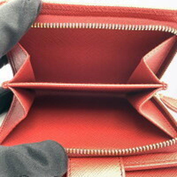 PRADA Saffiano Bifold Wallet Snap Zipper Leather Red - Picture 13 of 16